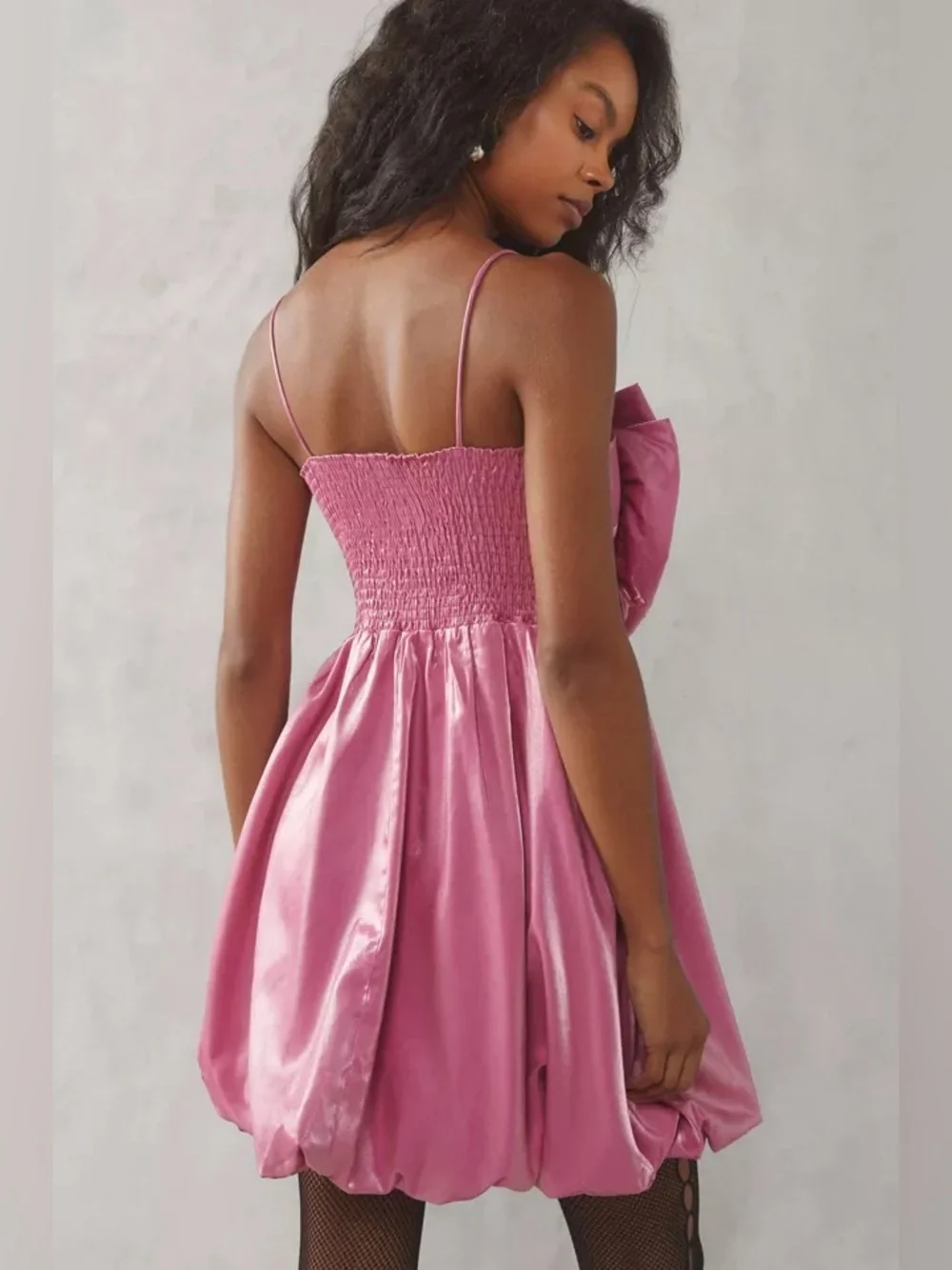 Sister Jane Sea Peony Satin Sleeveless Mini Dress Rosette Bubble Hem Pink M+ NEW